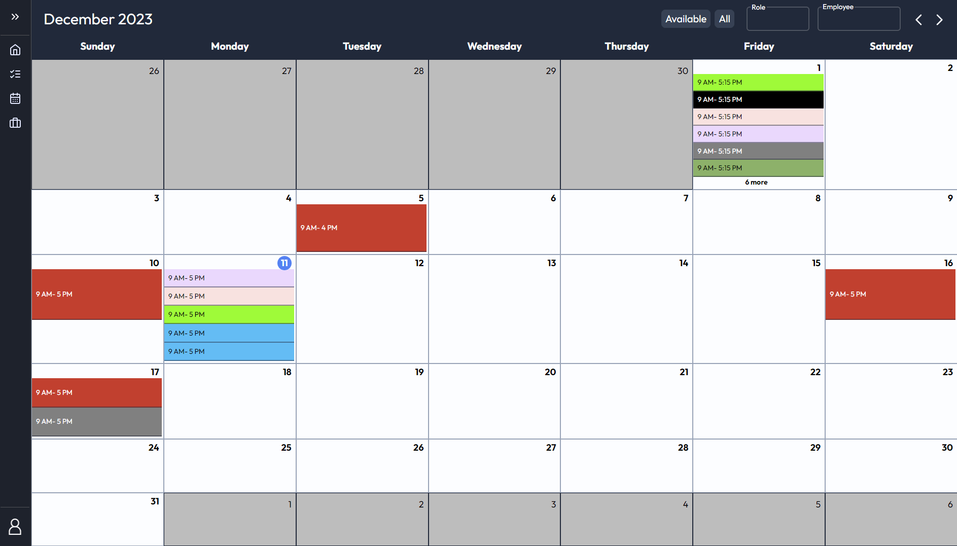 The calendar that the owner or HR would use to see all rostered employees